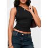 imagePRETTYGARDEN Womens Sleeveless One Shoulder Tank Top Ruched Slim Fit Shirts Basic Crop Y2k Tops 2026 Spring Fashion ClothingBlack