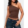 imagePRETTYGARDEN Womens Sleeveless One Shoulder Tank Top Ruched Slim Fit Shirts Basic Crop Y2k Tops 2026 Spring Fashion ClothingBrown