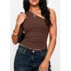 imagePRETTYGARDEN Womens Sleeveless One Shoulder Tank Top Ruched Slim Fit Shirts Basic Crop Y2k Tops 2026 Spring Fashion ClothingBrown