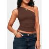 imagePRETTYGARDEN Womens Sleeveless One Shoulder Tank Top Ruched Slim Fit Shirts Basic Crop Y2k Tops 2026 Spring Fashion ClothingBrown