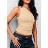 imagePRETTYGARDEN Womens Sleeveless One Shoulder Tank Top Ruched Slim Fit Shirts Basic Crop Y2k Tops 2026 Spring Fashion ClothingLight Khaki
