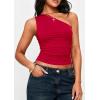 imagePRETTYGARDEN Womens Sleeveless One Shoulder Tank Top Ruched Slim Fit Shirts Basic Crop Y2k Tops 2026 Spring Fashion ClothingRed