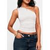 imagePRETTYGARDEN Womens Sleeveless One Shoulder Tank Top Ruched Slim Fit Shirts Basic Crop Y2k Tops 2026 Spring Fashion ClothingWhite