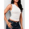 imagePRETTYGARDEN Womens Sleeveless One Shoulder Tank Top Ruched Slim Fit Shirts Basic Crop Y2k Tops 2026 Spring Fashion ClothingWhite