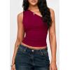 imagePRETTYGARDEN Womens Sleeveless One Shoulder Tank Top Ruched Slim Fit Shirts Basic Crop Y2k Tops 2026 Spring Fashion ClothingWine Red