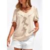 imagePRETTYGARDEN Womens Summer Dressy Casual Blouses 2026 Short Sleeve V Neck Ruffle Going Out Tops Shirt Trendy Spring OutfitsBeige
