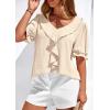 imagePRETTYGARDEN Womens Summer Dressy Casual Blouses 2026 Short Sleeve V Neck Ruffle Going Out Tops Shirt Trendy Spring OutfitsBeige