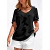 imagePRETTYGARDEN Womens Summer Dressy Casual Blouses 2026 Short Sleeve V Neck Ruffle Going Out Tops Shirt Trendy Spring OutfitsBlack