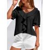 imagePRETTYGARDEN Womens Summer Dressy Casual Blouses 2026 Short Sleeve V Neck Ruffle Going Out Tops Shirt Trendy Spring OutfitsBlack