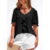 imagePRETTYGARDEN Womens Summer Dressy Casual Blouses 2026 Short Sleeve V Neck Ruffle Going Out Tops Shirt Trendy Spring OutfitsBlack