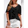 imagePRETTYGARDEN Womens Summer Dressy Casual Blouses 2026 Short Sleeve V Neck Ruffle Going Out Tops Shirt Trendy Spring OutfitsBlack