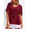 imagePRETTYGARDEN Womens Summer Dressy Casual Blouses 2026 Short Sleeve V Neck Ruffle Going Out Tops Shirt Trendy Spring OutfitsBurgundy