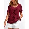 imagePRETTYGARDEN Womens Summer Dressy Casual Blouses 2026 Short Sleeve V Neck Ruffle Going Out Tops Shirt Trendy Spring OutfitsBurgundy