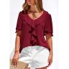 imagePRETTYGARDEN Womens Summer Dressy Casual Blouses 2026 Short Sleeve V Neck Ruffle Going Out Tops Shirt Trendy Spring OutfitsBurgundy