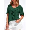 imagePRETTYGARDEN Womens Summer Dressy Casual Blouses 2026 Short Sleeve V Neck Ruffle Going Out Tops Shirt Trendy Spring OutfitsDark Green
