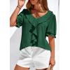 imagePRETTYGARDEN Womens Summer Dressy Casual Blouses 2026 Short Sleeve V Neck Ruffle Going Out Tops Shirt Trendy Spring OutfitsDark Green