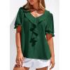 imagePRETTYGARDEN Womens Summer Dressy Casual Blouses 2026 Short Sleeve V Neck Ruffle Going Out Tops Shirt Trendy Spring OutfitsDark Green