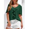 imagePRETTYGARDEN Womens Summer Dressy Casual Blouses 2026 Short Sleeve V Neck Ruffle Going Out Tops Shirt Trendy Spring OutfitsDark Green
