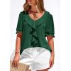imagePRETTYGARDEN Womens Summer Dressy Casual Blouses 2026 Short Sleeve V Neck Ruffle Going Out Tops Shirt Trendy Spring OutfitsDark Green