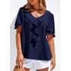 imagePRETTYGARDEN Womens Summer Dressy Casual Blouses 2026 Short Sleeve V Neck Ruffle Going Out Tops Shirt Trendy Spring OutfitsNavy Blue
