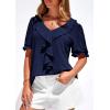 imagePRETTYGARDEN Womens Summer Dressy Casual Blouses 2026 Short Sleeve V Neck Ruffle Going Out Tops Shirt Trendy Spring OutfitsNavy Blue