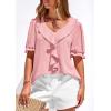 imagePRETTYGARDEN Womens Summer Dressy Casual Blouses 2026 Short Sleeve V Neck Ruffle Going Out Tops Shirt Trendy Spring OutfitsPink