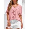 imagePRETTYGARDEN Womens Summer Dressy Casual Blouses 2026 Short Sleeve V Neck Ruffle Going Out Tops Shirt Trendy Spring OutfitsPink