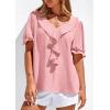 imagePRETTYGARDEN Womens Summer Dressy Casual Blouses 2026 Short Sleeve V Neck Ruffle Going Out Tops Shirt Trendy Spring OutfitsPink