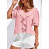 imagePRETTYGARDEN Womens Summer Dressy Casual Blouses 2026 Short Sleeve V Neck Ruffle Going Out Tops Shirt Trendy Spring OutfitsPink