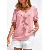 imagePRETTYGARDEN Womens Summer Dressy Casual Blouses 2026 Short Sleeve V Neck Ruffle Going Out Tops Shirt Trendy Spring OutfitsPink