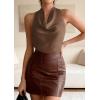 imagePRETTYGARDEN Womens Tie Halter Going Out Tops Summer 2026 Cowl Neck Vest Backless Sleeveless Tank Top Party Date OutfitsBrown