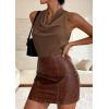 imagePRETTYGARDEN Womens Tie Halter Going Out Tops Summer 2026 Cowl Neck Vest Backless Sleeveless Tank Top Party Date OutfitsBrown