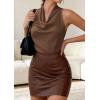 imagePRETTYGARDEN Womens Tie Halter Going Out Tops Summer 2026 Cowl Neck Vest Backless Sleeveless Tank Top Party Date OutfitsBrown