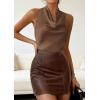 imagePRETTYGARDEN Womens Tie Halter Going Out Tops Summer 2026 Cowl Neck Vest Backless Sleeveless Tank Top Party Date OutfitsBrown
