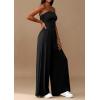 imagePRETTYGARDEN Womens Trendy Strapless Rompers 2026 Ruched Tube Top Wide Leg One Piece Jumpsuits Beach Vacation Summer OutfitsBlack