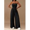 imagePRETTYGARDEN Womens Trendy Strapless Rompers 2026 Ruched Tube Top Wide Leg One Piece Jumpsuits Beach Vacation Summer OutfitsBlack