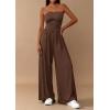 imagePRETTYGARDEN Womens Trendy Strapless Rompers 2026 Ruched Tube Top Wide Leg One Piece Jumpsuits Beach Vacation Summer OutfitsBrown