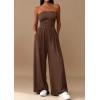 imagePRETTYGARDEN Womens Trendy Strapless Rompers 2026 Ruched Tube Top Wide Leg One Piece Jumpsuits Beach Vacation Summer OutfitsBrown
