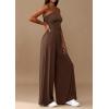 imagePRETTYGARDEN Womens Trendy Strapless Rompers 2026 Ruched Tube Top Wide Leg One Piece Jumpsuits Beach Vacation Summer OutfitsBrown