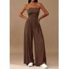 imagePRETTYGARDEN Womens Trendy Strapless Rompers 2026 Ruched Tube Top Wide Leg One Piece Jumpsuits Beach Vacation Summer OutfitsBrown
