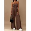 imagePRETTYGARDEN Womens Trendy Strapless Rompers 2026 Ruched Tube Top Wide Leg One Piece Jumpsuits Beach Vacation Summer OutfitsBrown