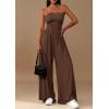 imagePRETTYGARDEN Womens Trendy Strapless Rompers 2026 Ruched Tube Top Wide Leg One Piece Jumpsuits Beach Vacation Summer OutfitsBrown