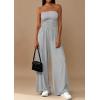 imagePRETTYGARDEN Womens Trendy Strapless Rompers 2026 Ruched Tube Top Wide Leg One Piece Jumpsuits Beach Vacation Summer OutfitsGrey