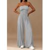 imagePRETTYGARDEN Womens Trendy Strapless Rompers 2026 Ruched Tube Top Wide Leg One Piece Jumpsuits Beach Vacation Summer OutfitsGrey