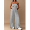 imagePRETTYGARDEN Womens Trendy Strapless Rompers 2026 Ruched Tube Top Wide Leg One Piece Jumpsuits Beach Vacation Summer OutfitsGrey