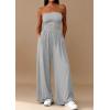 imagePRETTYGARDEN Womens Trendy Strapless Rompers 2026 Ruched Tube Top Wide Leg One Piece Jumpsuits Beach Vacation Summer OutfitsGrey