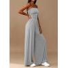 imagePRETTYGARDEN Womens Trendy Strapless Rompers 2026 Ruched Tube Top Wide Leg One Piece Jumpsuits Beach Vacation Summer OutfitsGrey