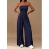 imagePRETTYGARDEN Womens Trendy Strapless Rompers 2026 Ruched Tube Top Wide Leg One Piece Jumpsuits Beach Vacation Summer OutfitsNavy Blue