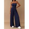 imagePRETTYGARDEN Womens Trendy Strapless Rompers 2026 Ruched Tube Top Wide Leg One Piece Jumpsuits Beach Vacation Summer OutfitsNavy Blue