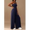 imagePRETTYGARDEN Womens Trendy Strapless Rompers 2026 Ruched Tube Top Wide Leg One Piece Jumpsuits Beach Vacation Summer OutfitsNavy Blue